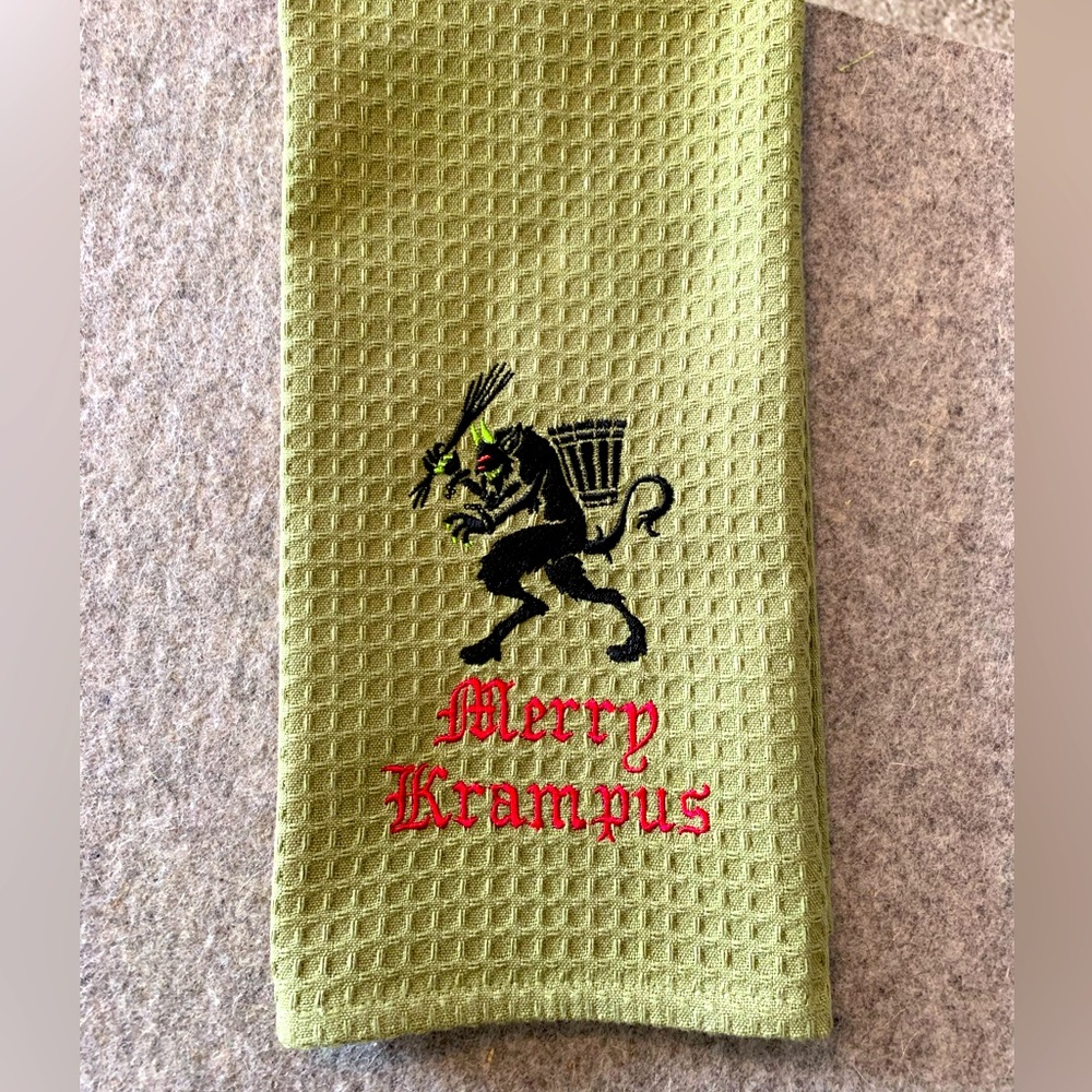 COPY - Merry Krampus on Sage Kitchen Tea Towel